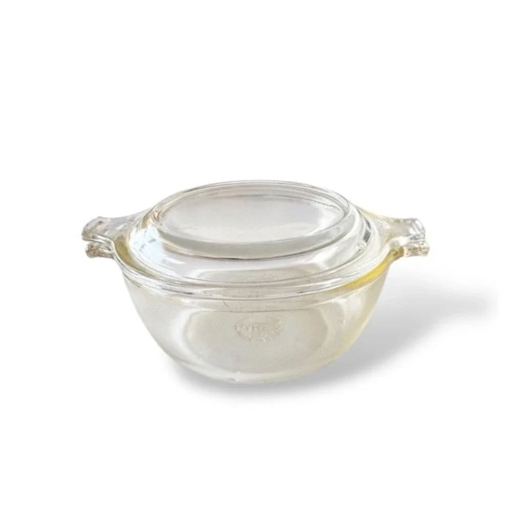 Pyrex Small Casserole Dish 018 With Lid 680-C Clear Glass Vintage 10 oz Mini